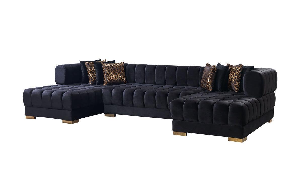 Mia Black Velvet Double Chaise 138" Sectional