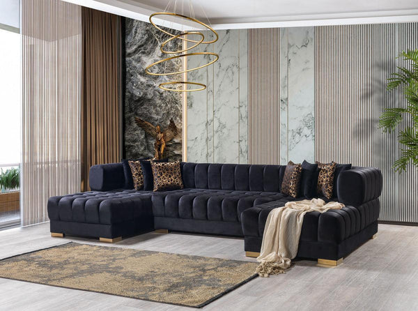 Mia Black Velvet Double Chaise 138" Sectional