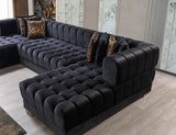 Mia Black Velvet Double Chaise 138" Sectional