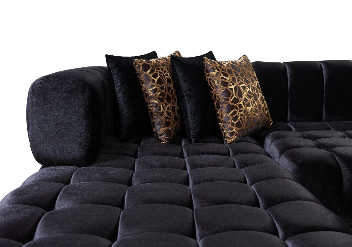 Mia Black Velvet Double Chaise 138" Sectional