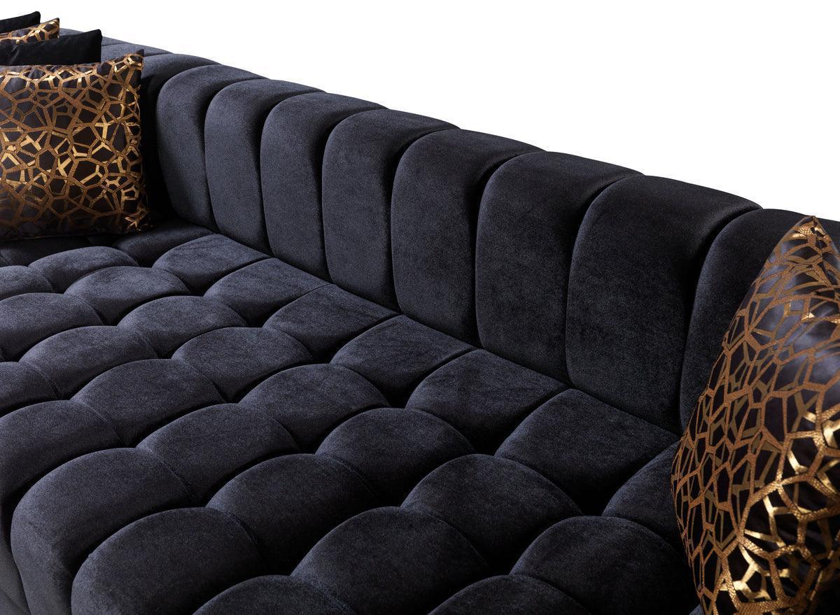 Mia Black Velvet Double Chaise 138" Sectional