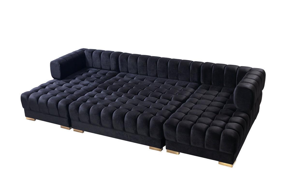 Mia Black Velvet Double Chaise 138" Sectional