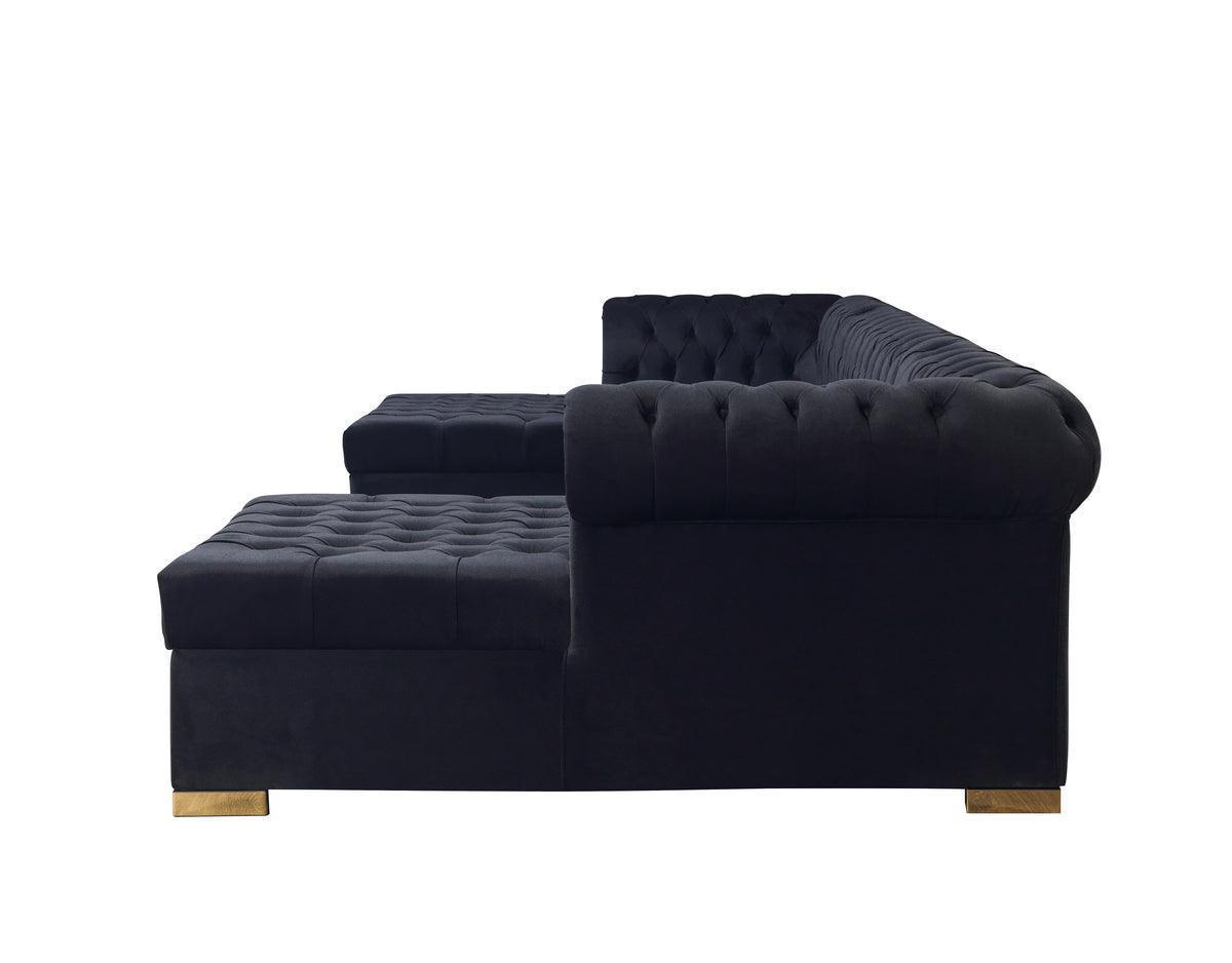 Emma Black Velvet Double Chaise 136" Sectional