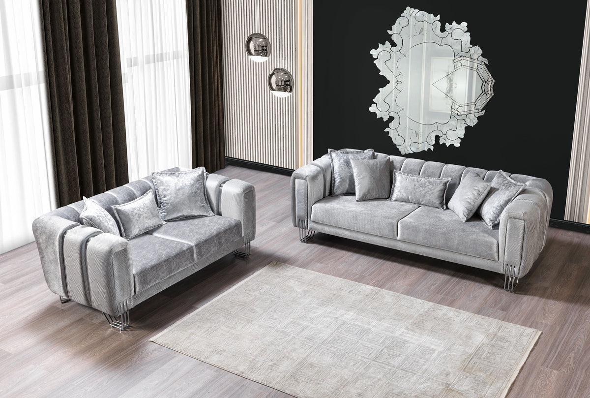 Ella Silver Velvet Sofa 89" & Loveseat 69"