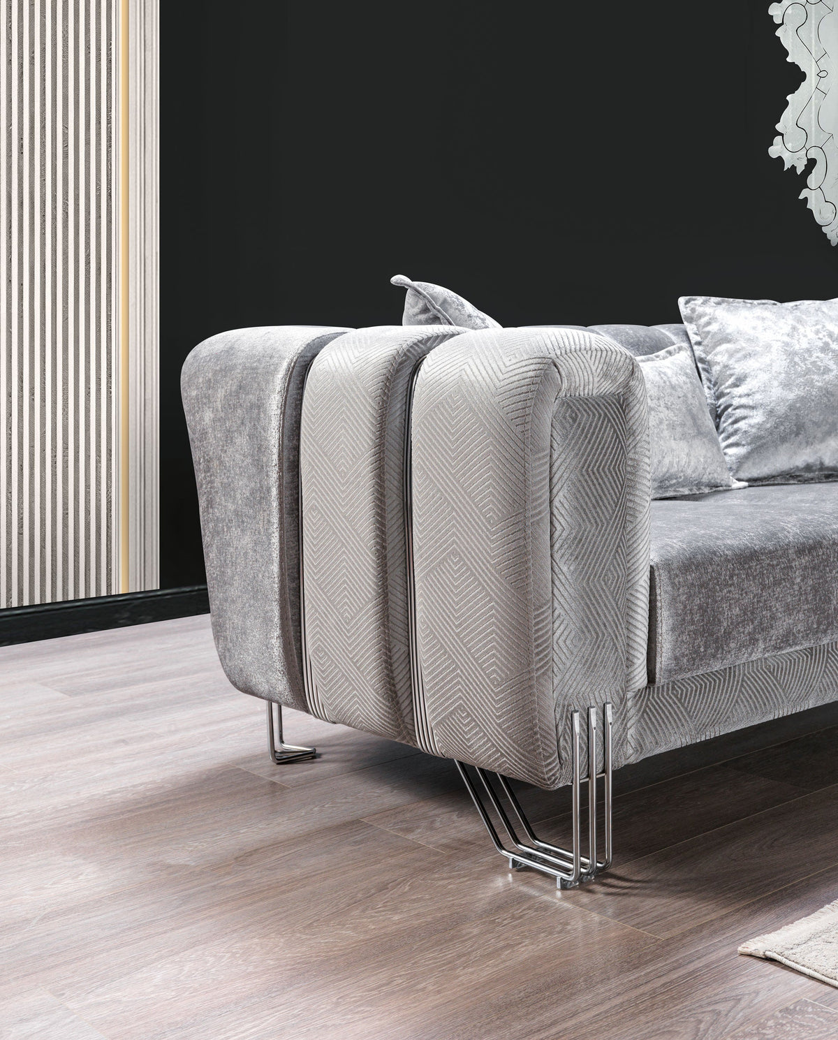 Santana Silver Velvet Sofa view 8