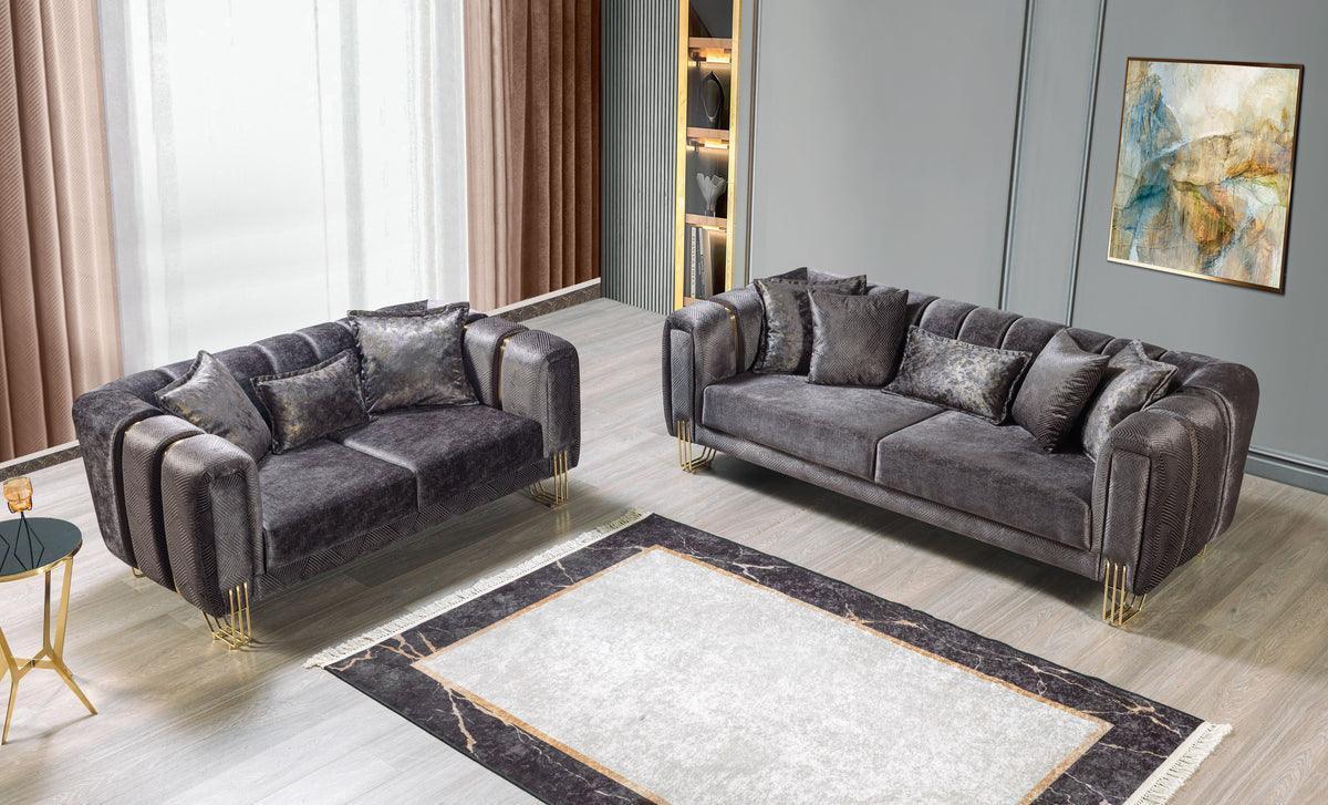Ella Smoke Velvet Sofa 89" & Loveseat 69"