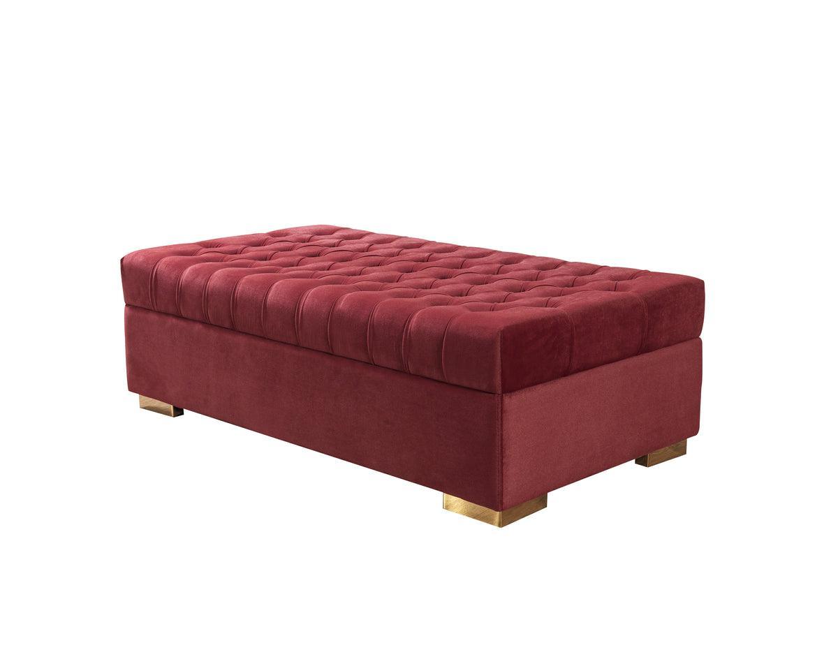 Emma Maroon Velvet Rectangle Ottoman - Ella Furniture