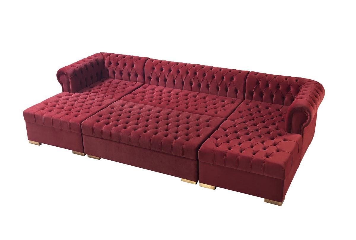 Emma Maroon Velvet Rectangle Ottoman - Ella Furniture