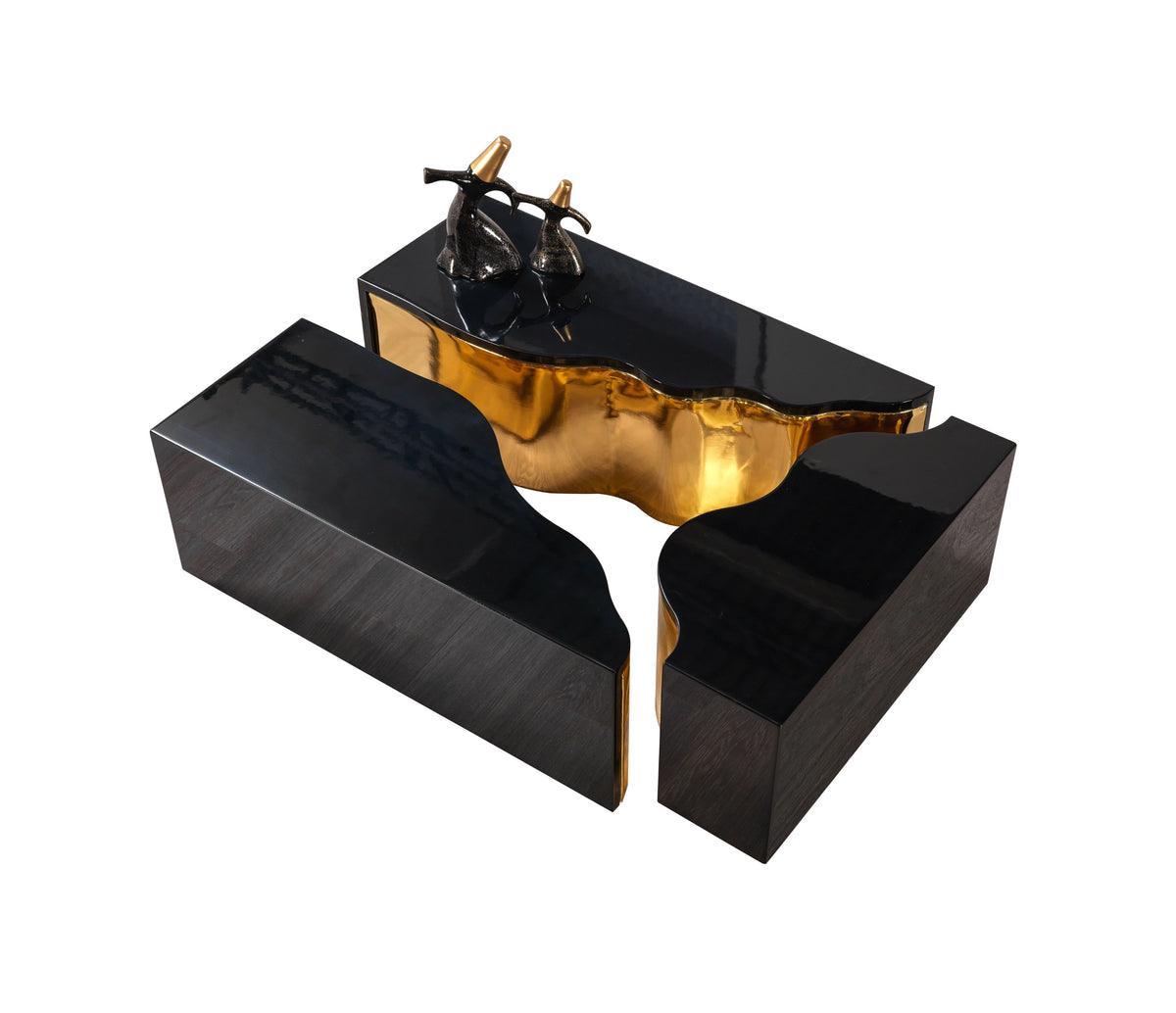 Leah Wood Black/gold 3-Piece Coffee Table - Ella Furniture