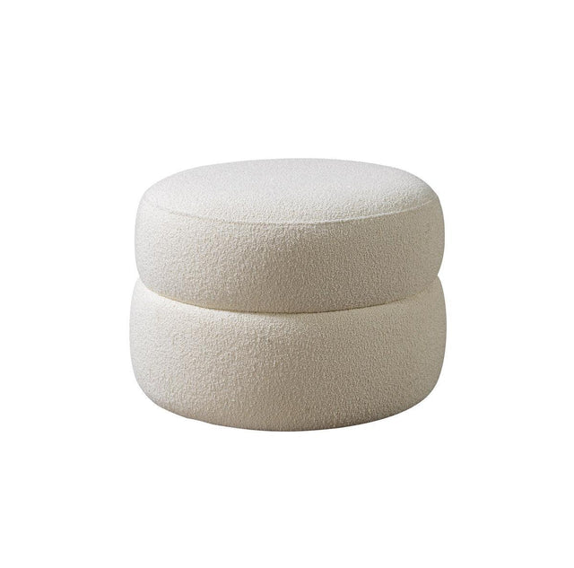 Sandy Ivory Boucle Round Ottoman - Ella Furniture