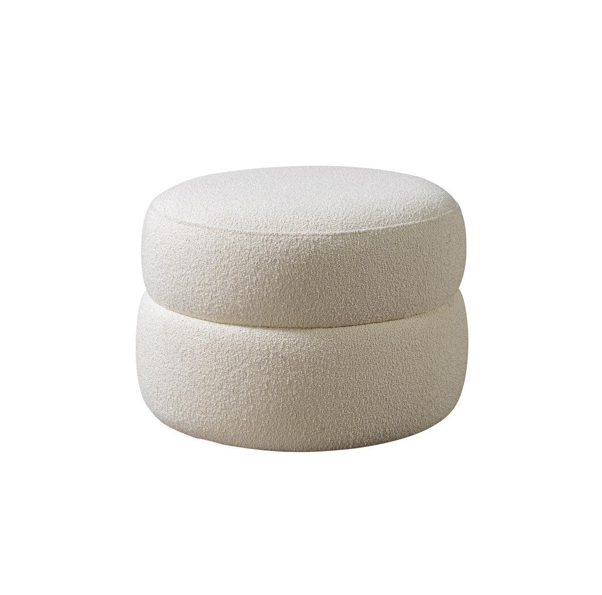 Sandy Ivory Boucle Round Ottoman - Ella Furniture