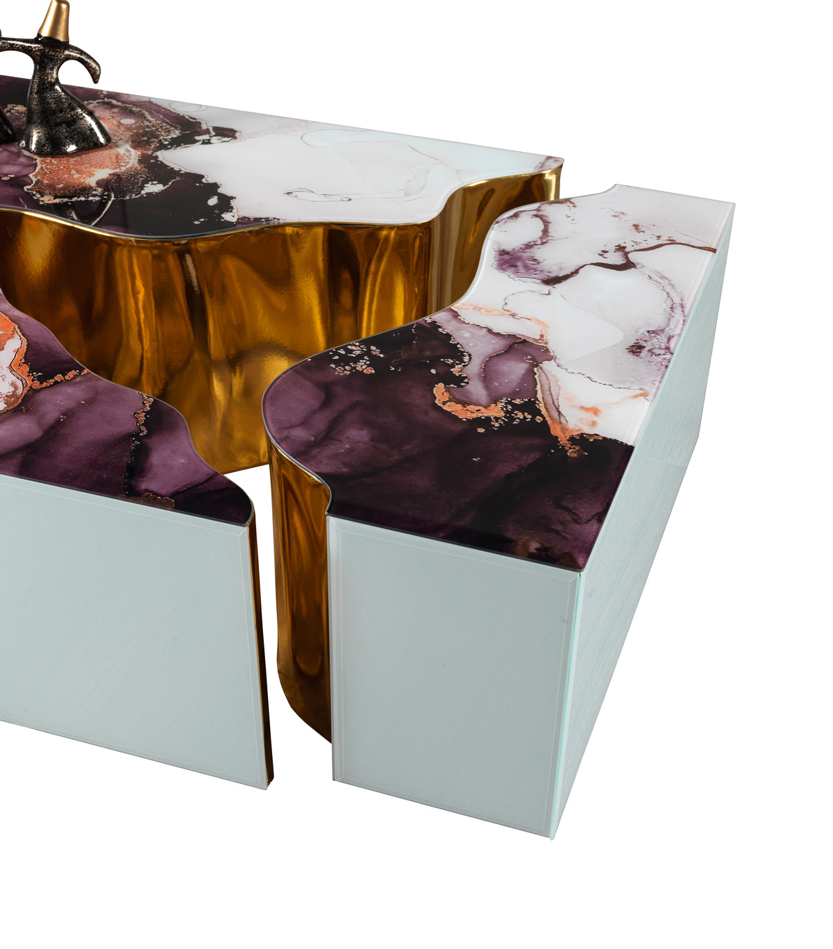 Leah White Marble 3-Piece Coffee Table