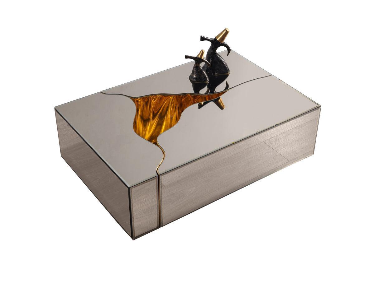 Leah Glass Bronze/gold 3-Piece Coffee Table - Ella Furniture