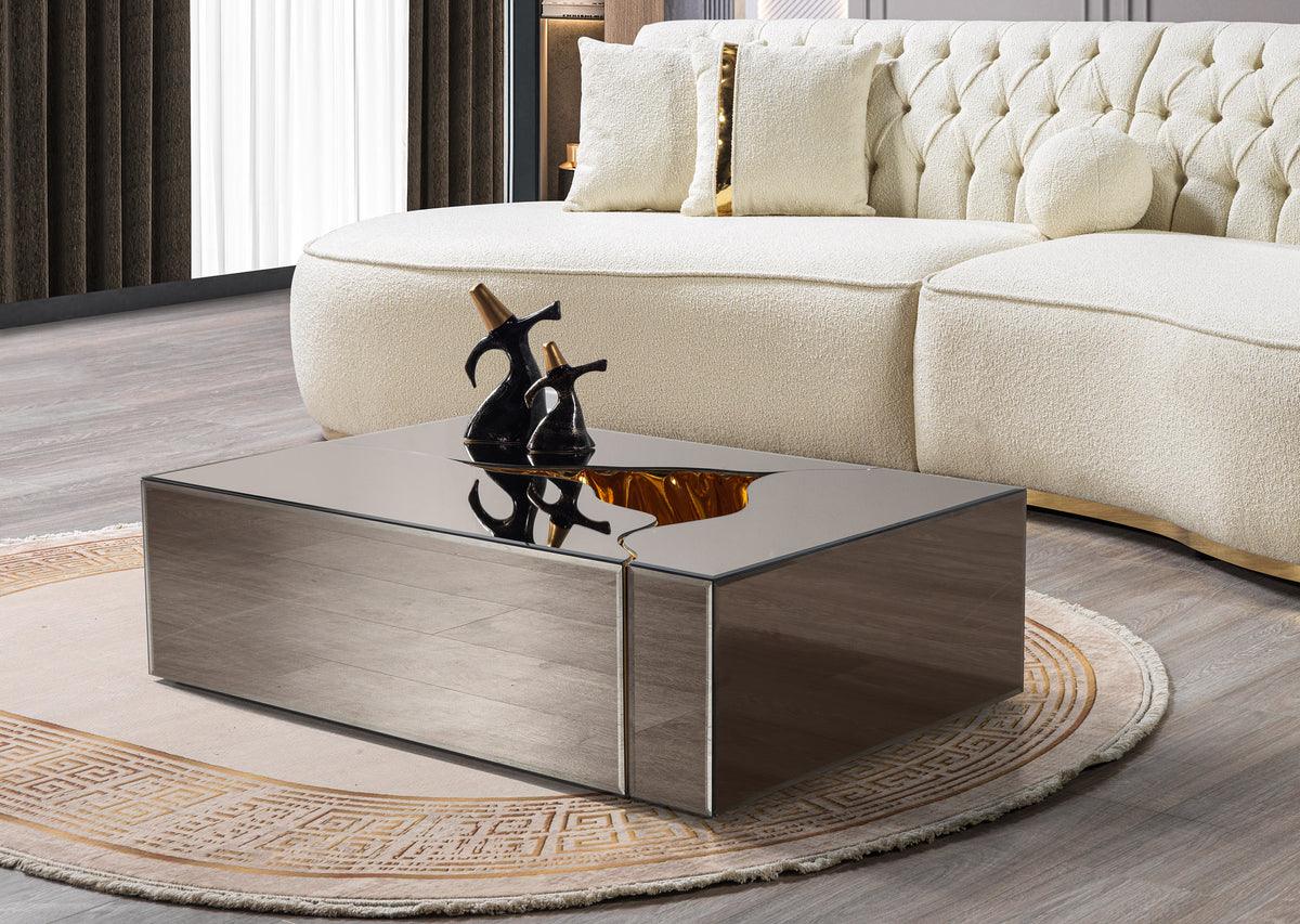 Leah Glass Bronze/gold 3-Piece Coffee Table - Ella Furniture