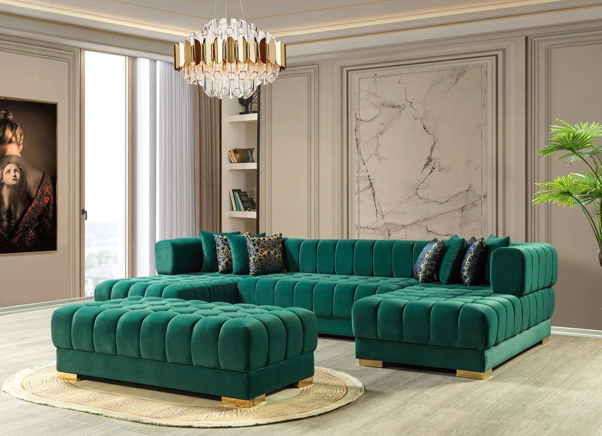 Mia Green Velvet Double Chaise Sectional