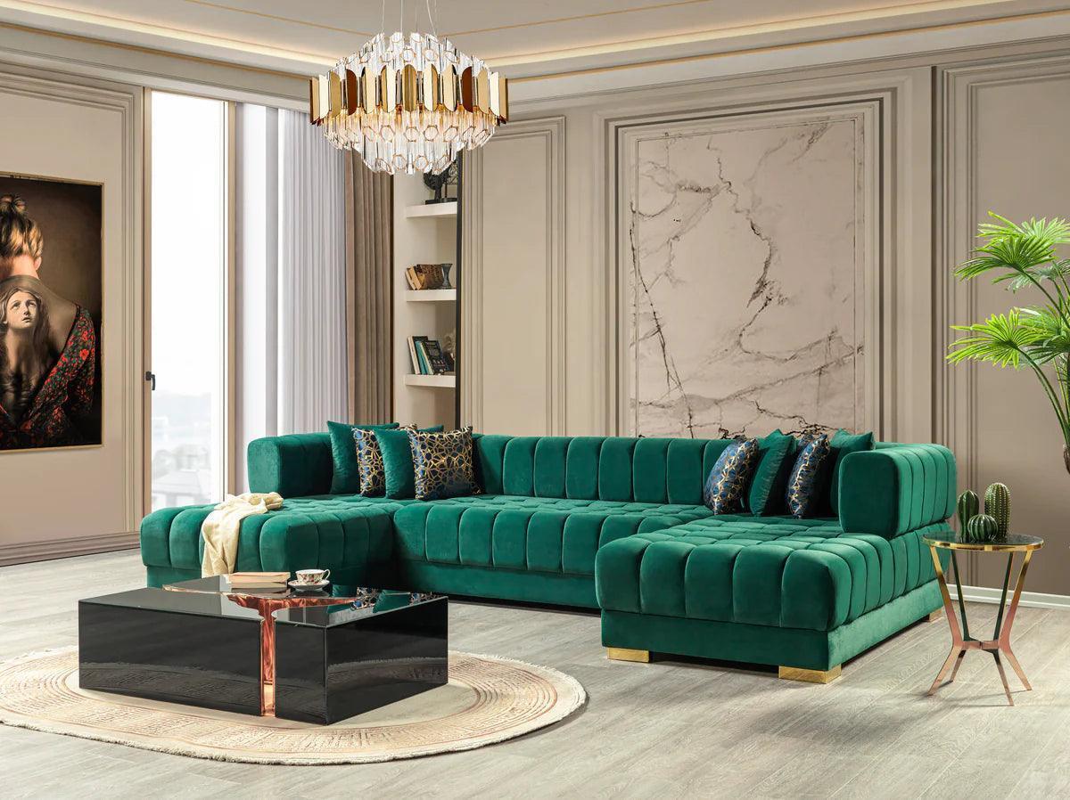 Mia Green Velvet Double Chaise Sectional
