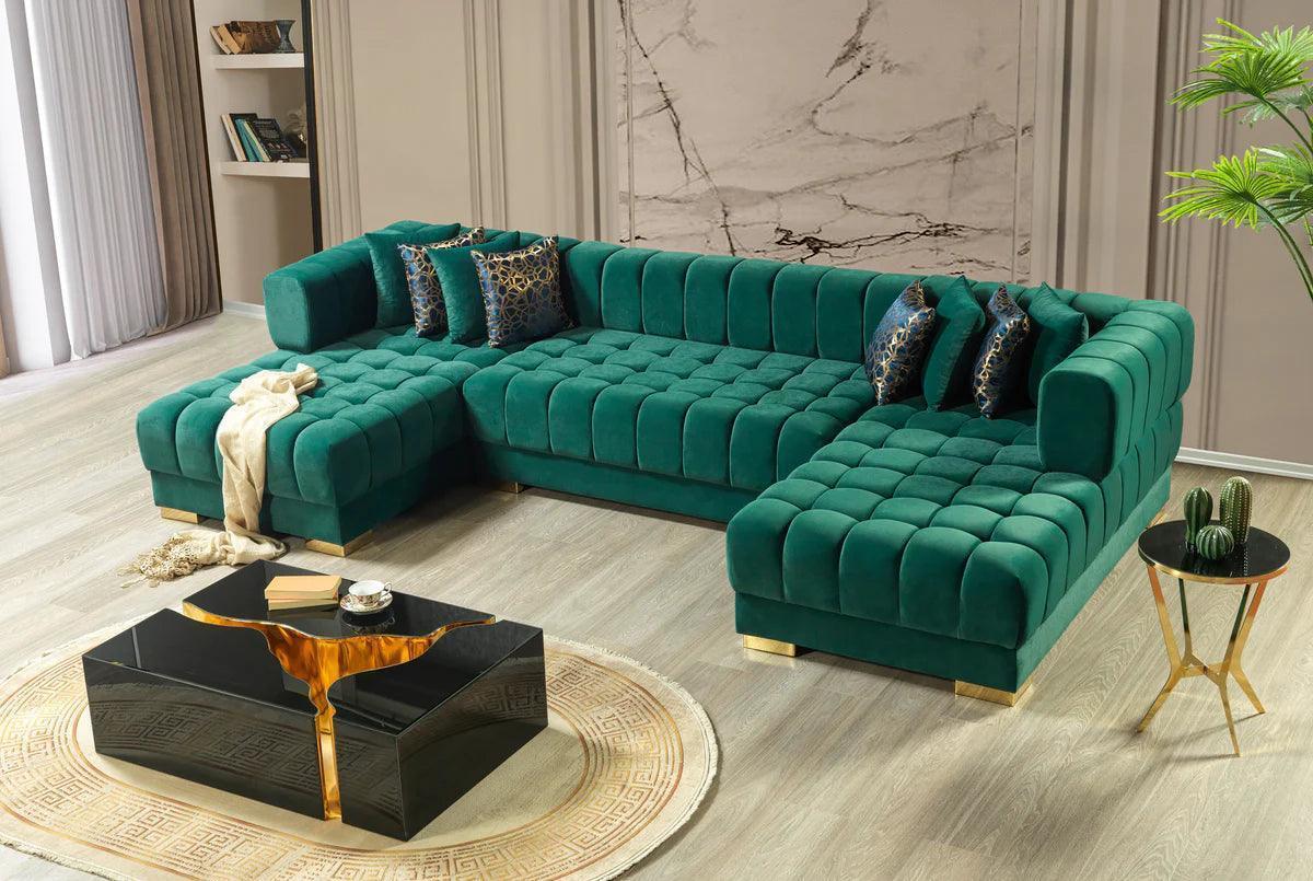 Mia Green Velvet Double Chaise Sectional