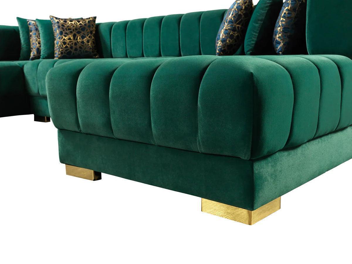 Mia Green Velvet Double Chaise Sectional