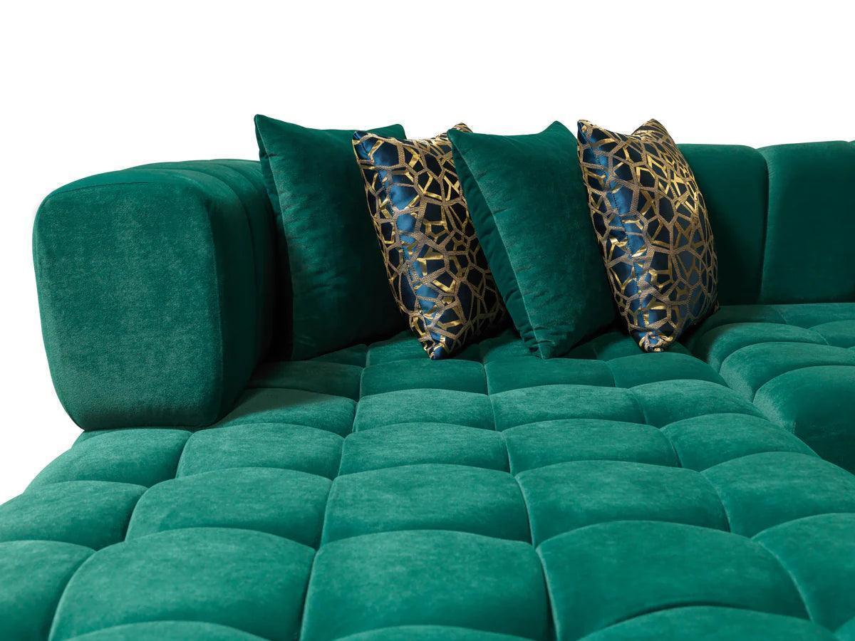 Mia Green Velvet Double Chaise Sectional