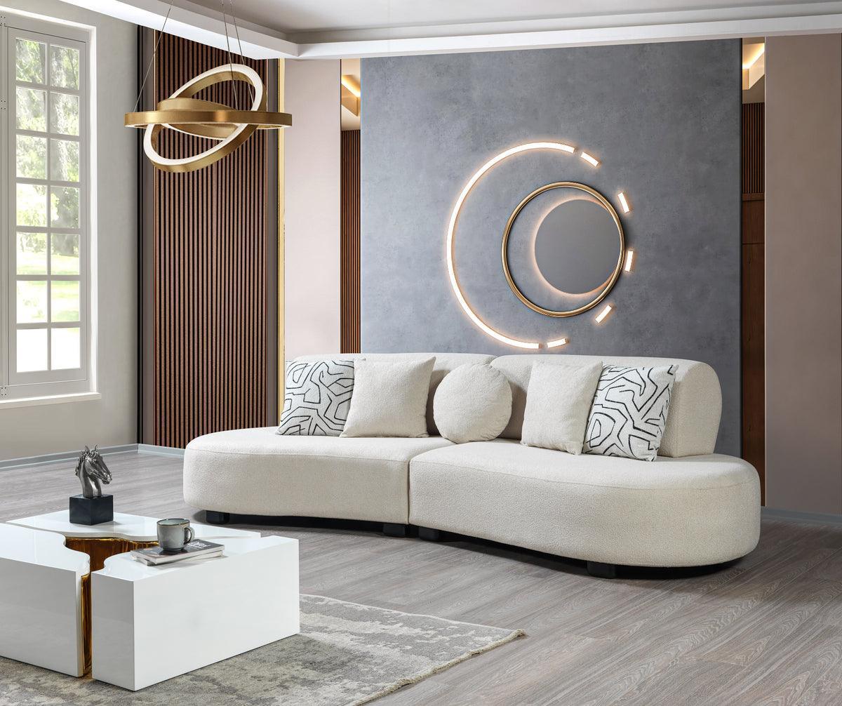 Olivia Ivory Boucle 2-Piece Curved Sectional - Ella Furniture