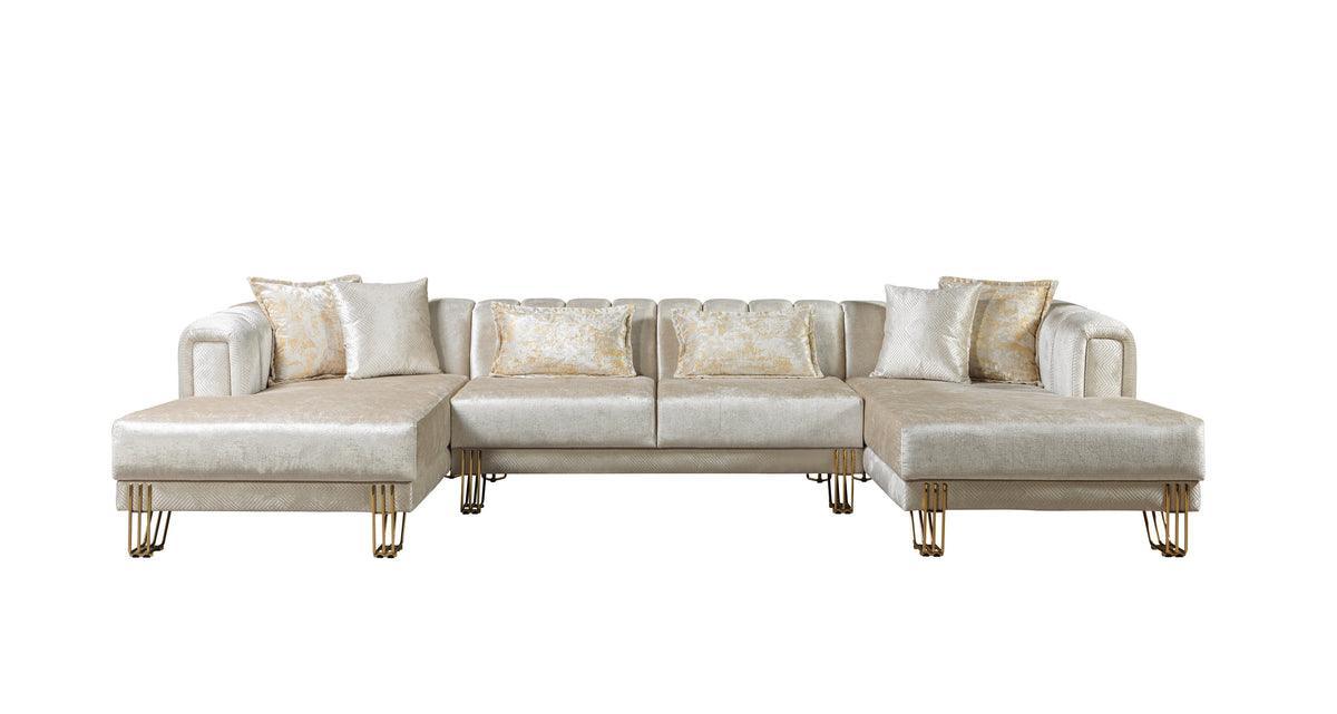 Ella Ivory Velvet Double Chaise Sectional - Ella Furniture