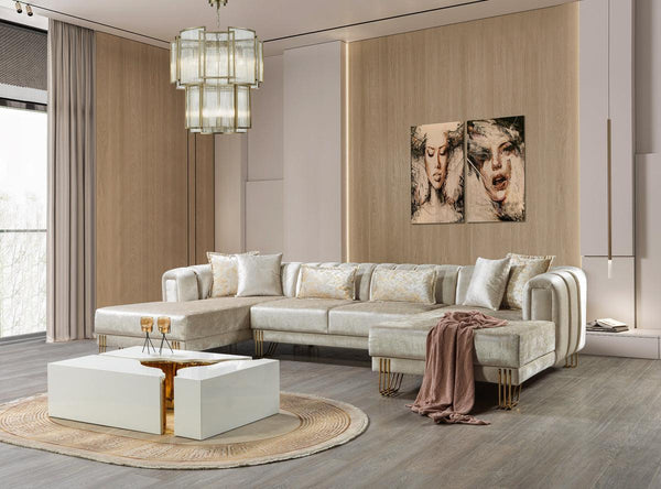 Ella Ivory Velvet Double Chaise Sectional - Ella Furniture
