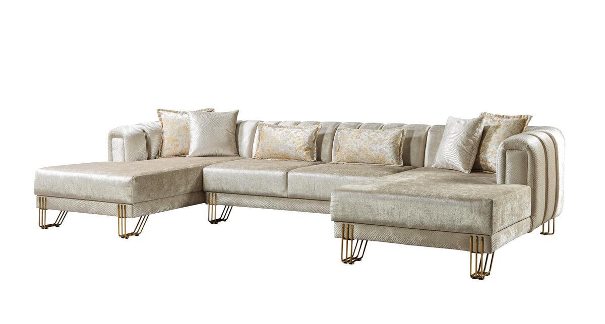 Ella Ivory Velvet Double Chaise Sectional - Ella Furniture