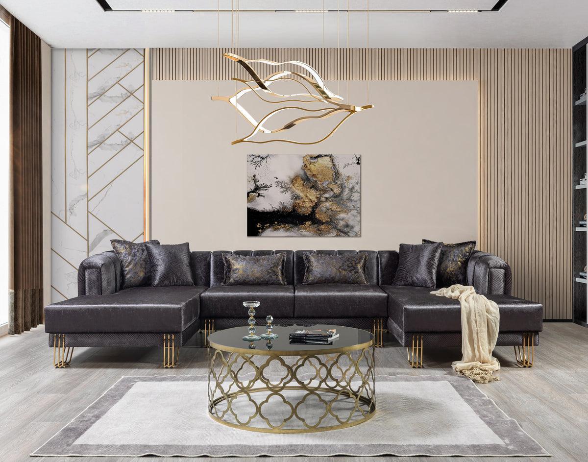 Ella Smoke Velvet Double Chaise Sectional - Ella Furniture