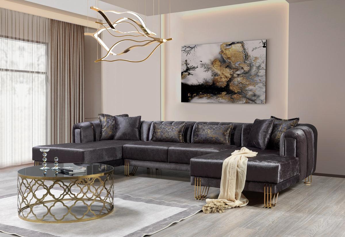 Ella Smoke Velvet Double Chaise Sectional - Ella Furniture