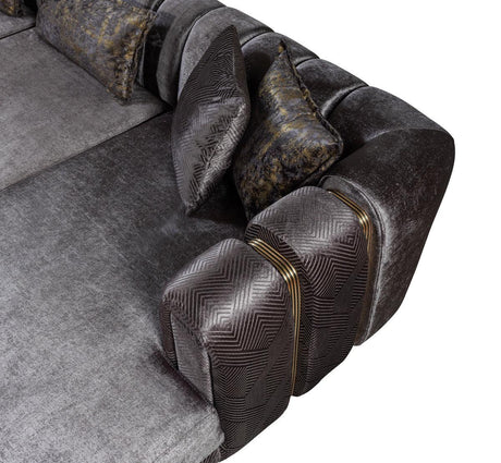 Ella Smoke Velvet Double Chaise Sectional - Ella Furniture