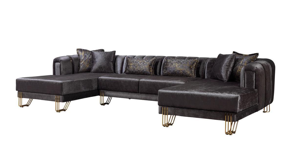 Ella Smoke Velvet Double Chaise Sectional - Ella Furniture