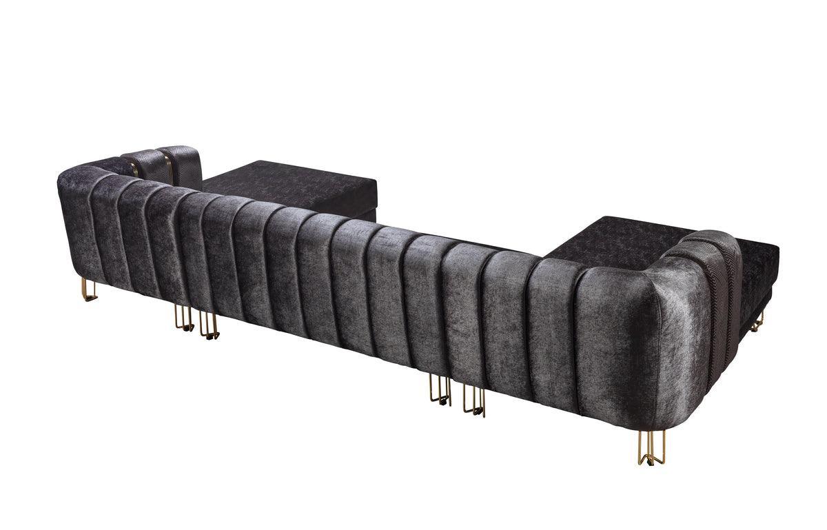 Ella Smoke Velvet Double Chaise Sectional - Ella Furniture