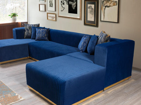 Elizabeth Blue Velvet 4-Piece Sectional - Ella Furniture