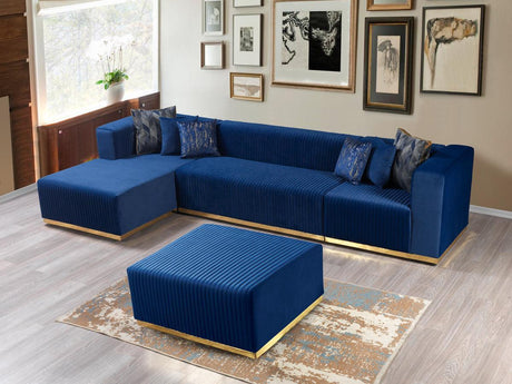 Elizabeth Blue Velvet 4-Piece Sectional - Ella Furniture