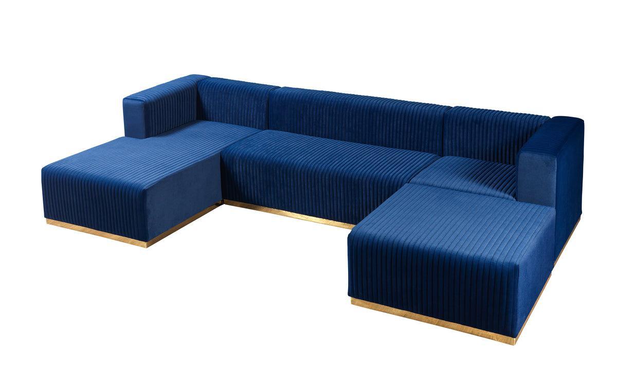Elizabeth Blue Velvet 4-Piece Sectional - Ella Furniture