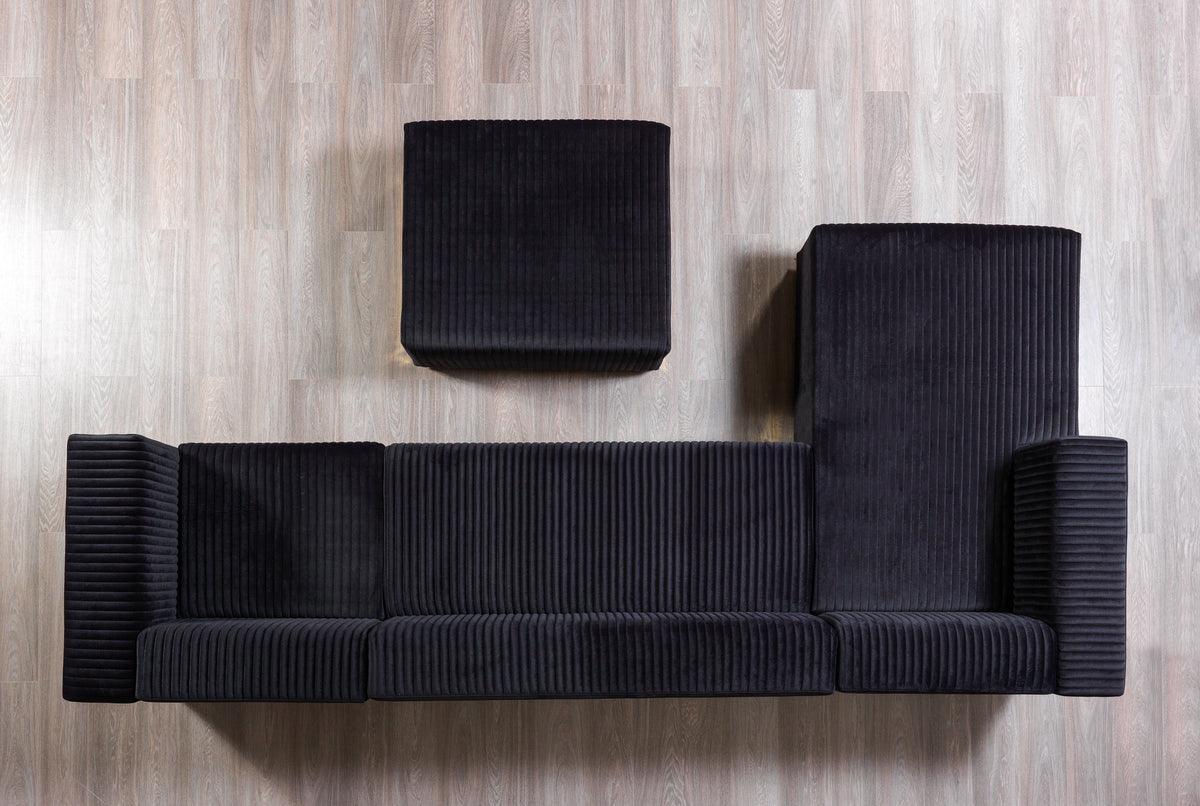 Elizabeth Black Velvet 4-Piece Sectional - Ella Furniture