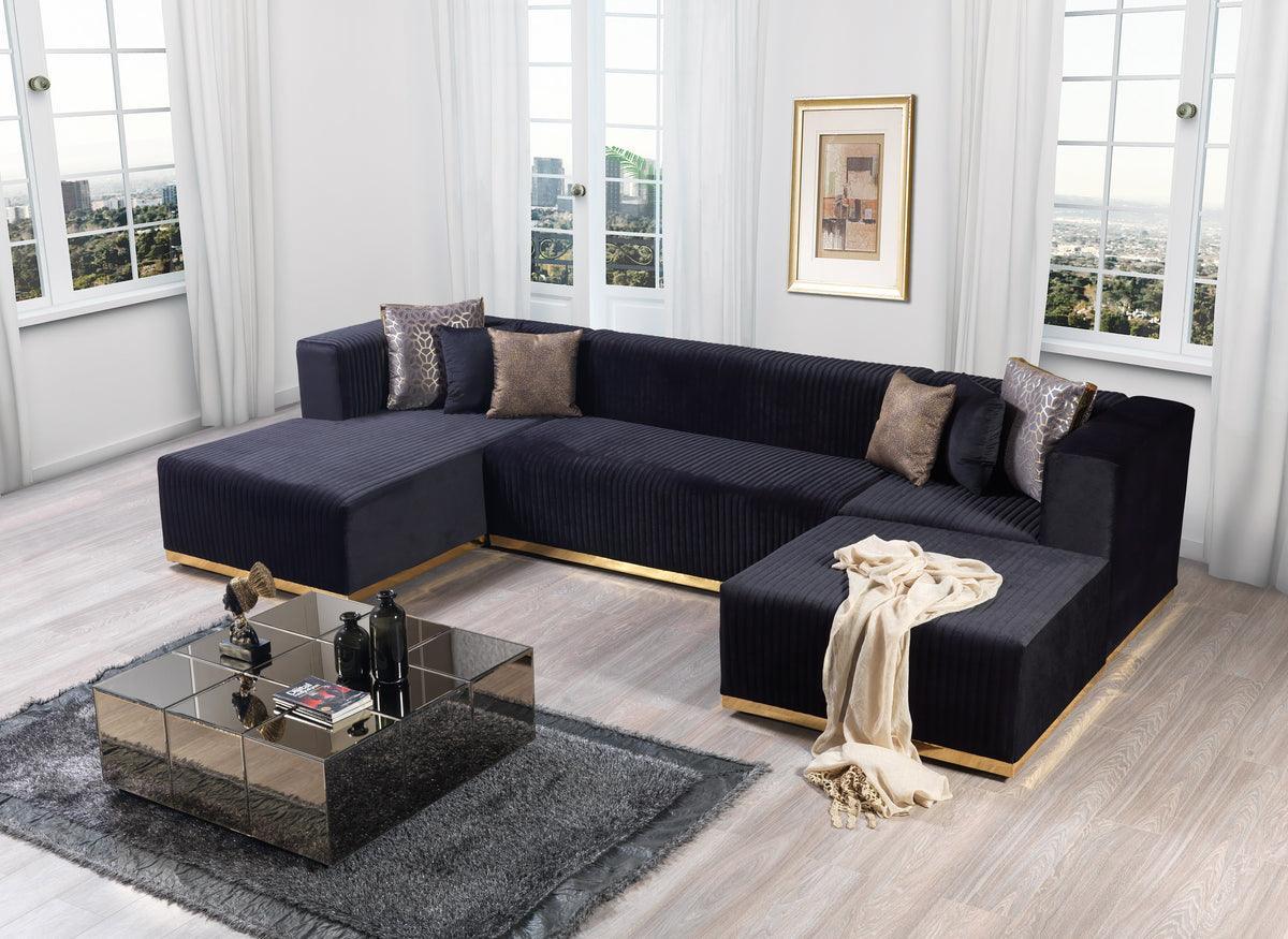 Elizabeth Black Velvet 4-Piece Sectional - Ella Furniture