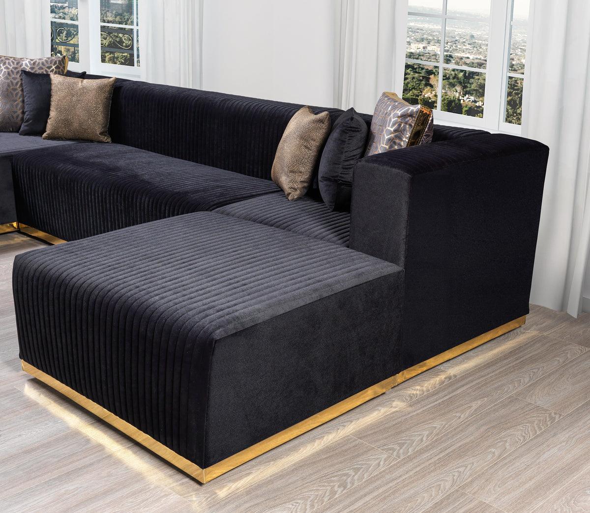 Elizabeth Black Velvet 4-Piece Sectional - Ella Furniture