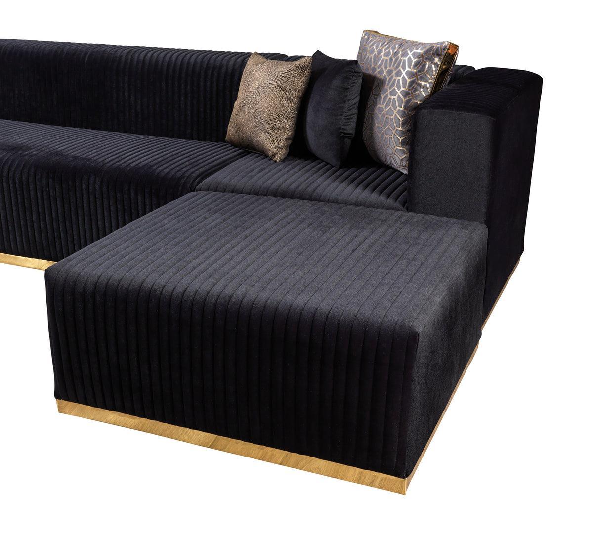 Elizabeth Black Velvet 4-Piece Sectional - Ella Furniture