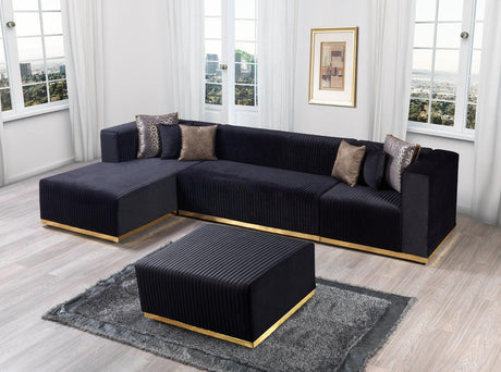 Elizabeth Black Velvet 4-Piece Sectional - Ella Furniture