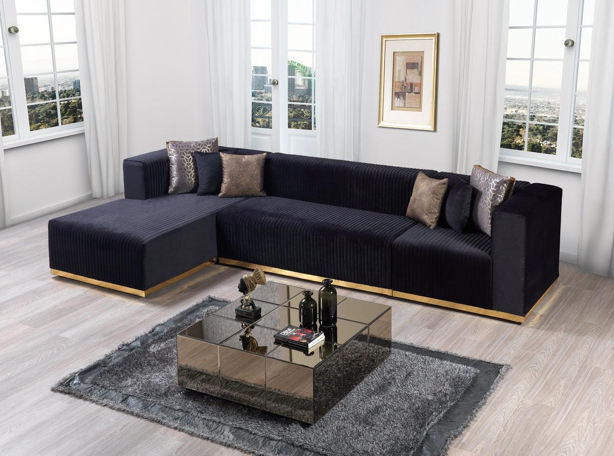Elizabeth Black Velvet 4-Piece Sectional - Ella Furniture