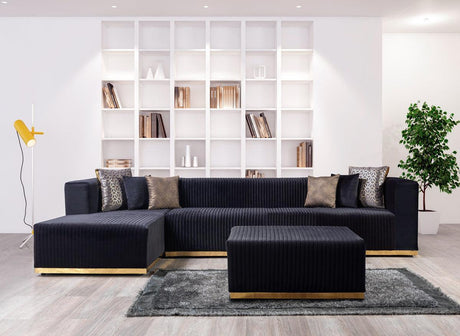 Elizabeth Black Velvet 4-Piece Sectional - Ella Furniture