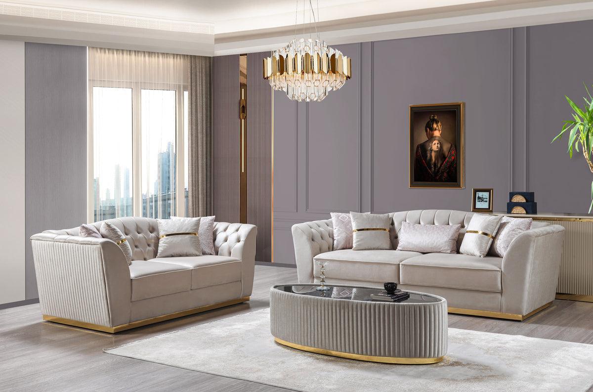 Milena Ivory Velvet Sofa & Loveseat - Ella Furniture
