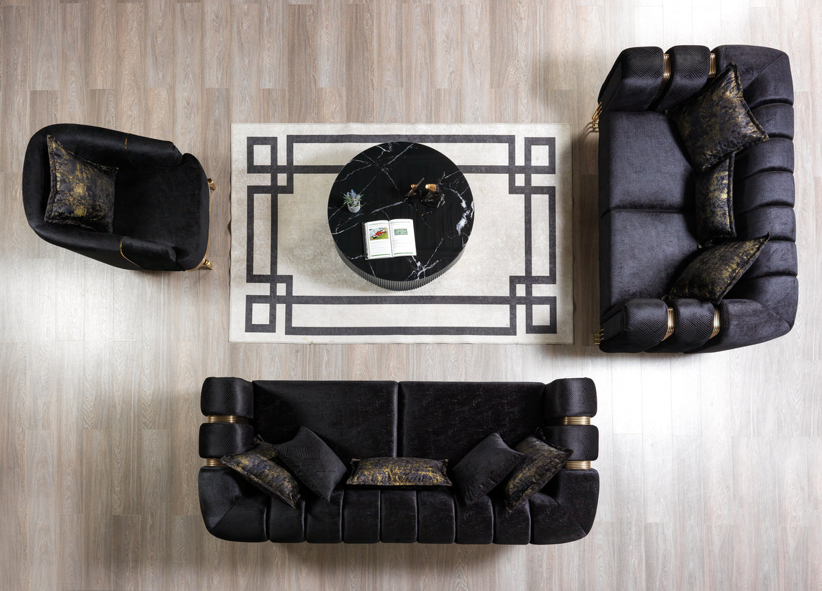 Santana Black Velvet Sofa view 4