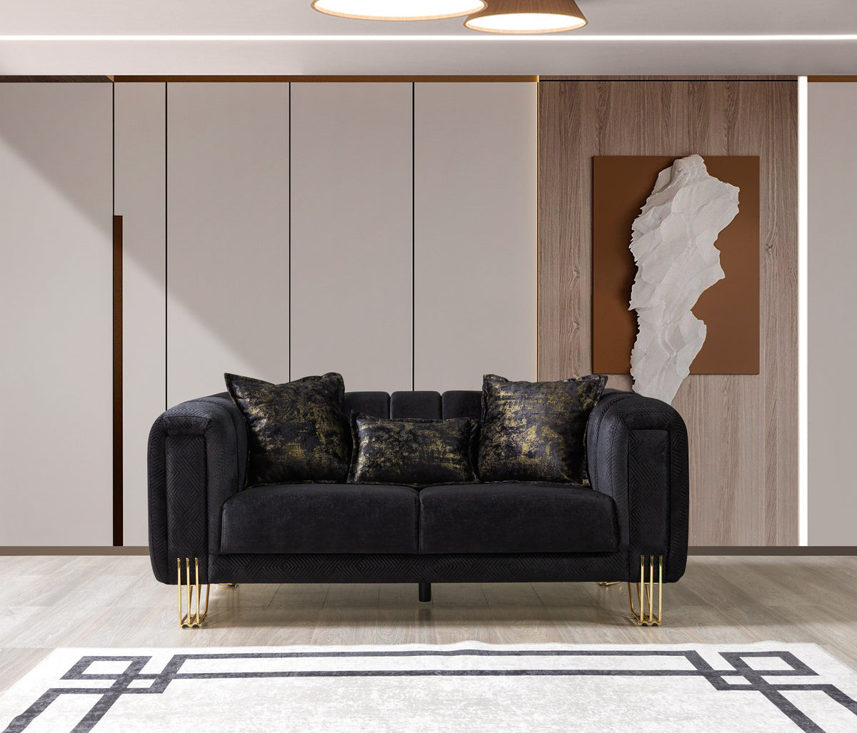 Santana Black Velvet Loveseat from Ella Furniture