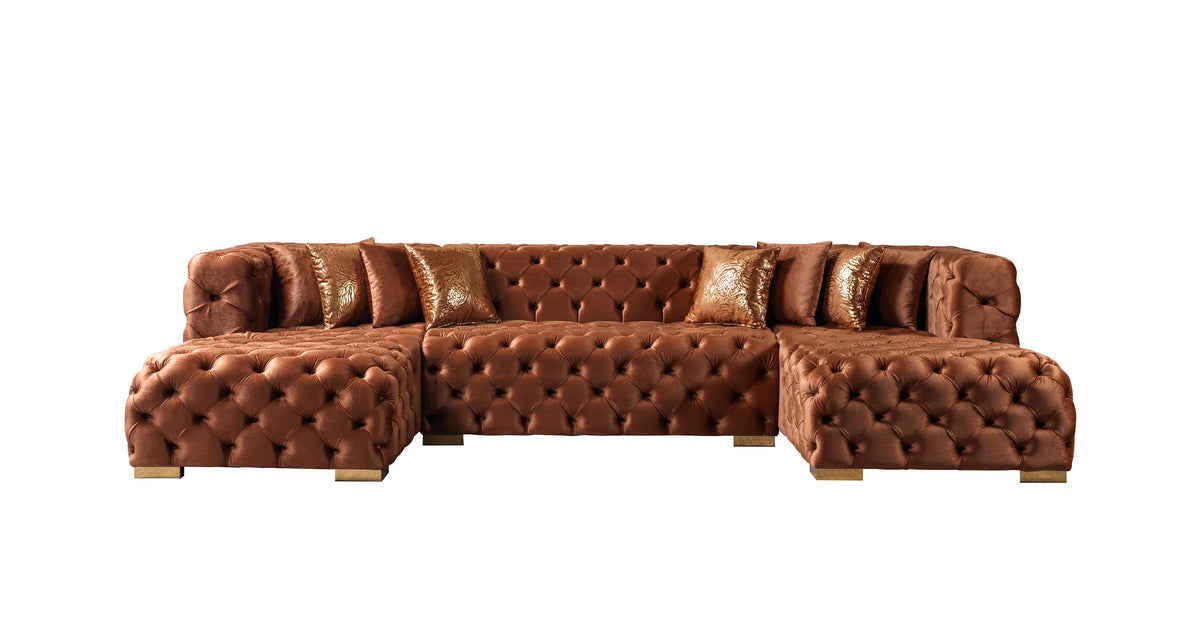 Seva Orange Velvet Double Chaise 138" Sectional