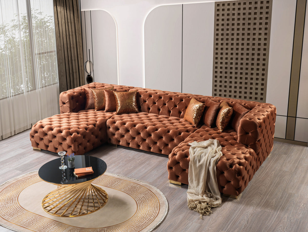 Seva Orange Velvet Double Chaise 138" Sectional