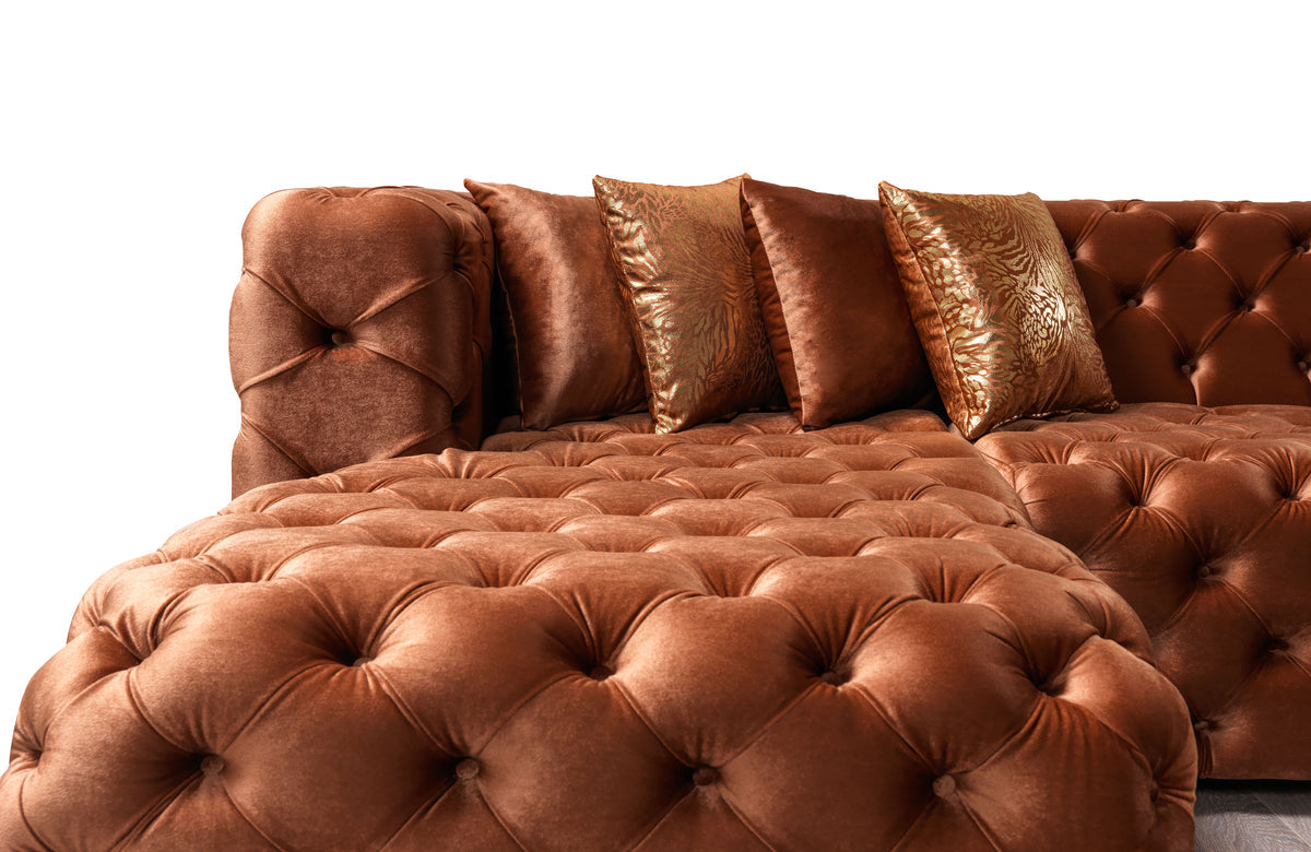 Seva Orange Velvet Double Chaise 138" Sectional