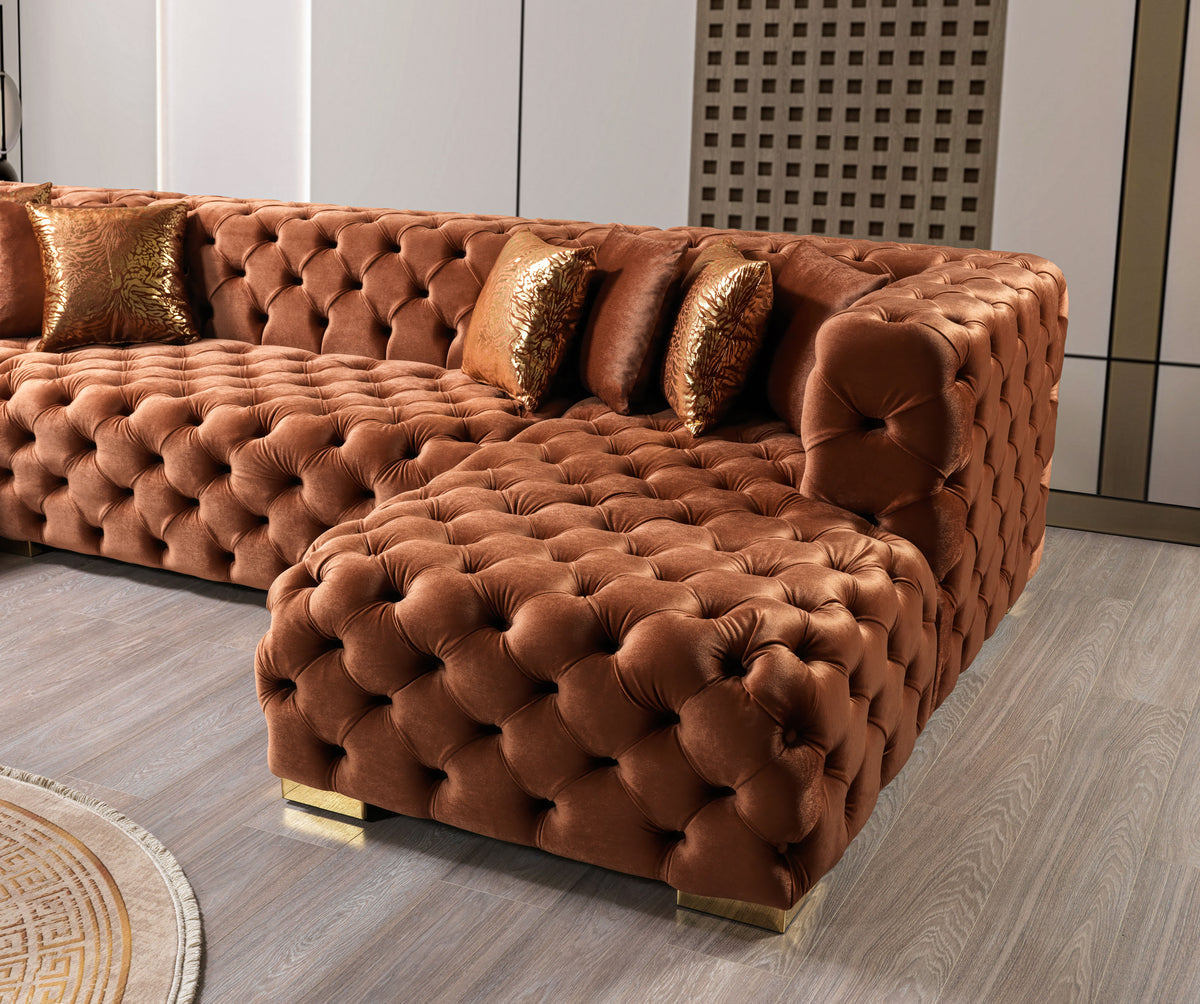 Seva Orange Velvet Double Chaise 138" Sectional