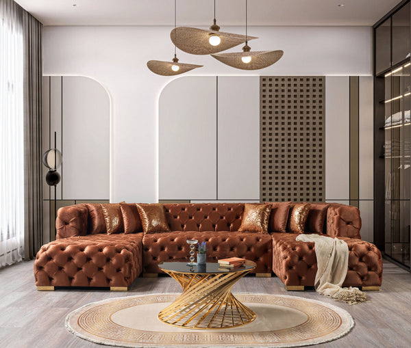 Seva Orange Velvet Double Chaise 138" Sectional
